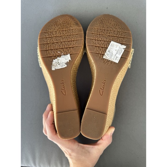 Clarks Wedge Sandals US 9M Natural Strappy Espadrille Raffia Comfort Platform - Picture 7 of 9